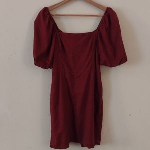 Abercrombie & Fitch linen blend puff sleeve red mini dress size st (small tall)